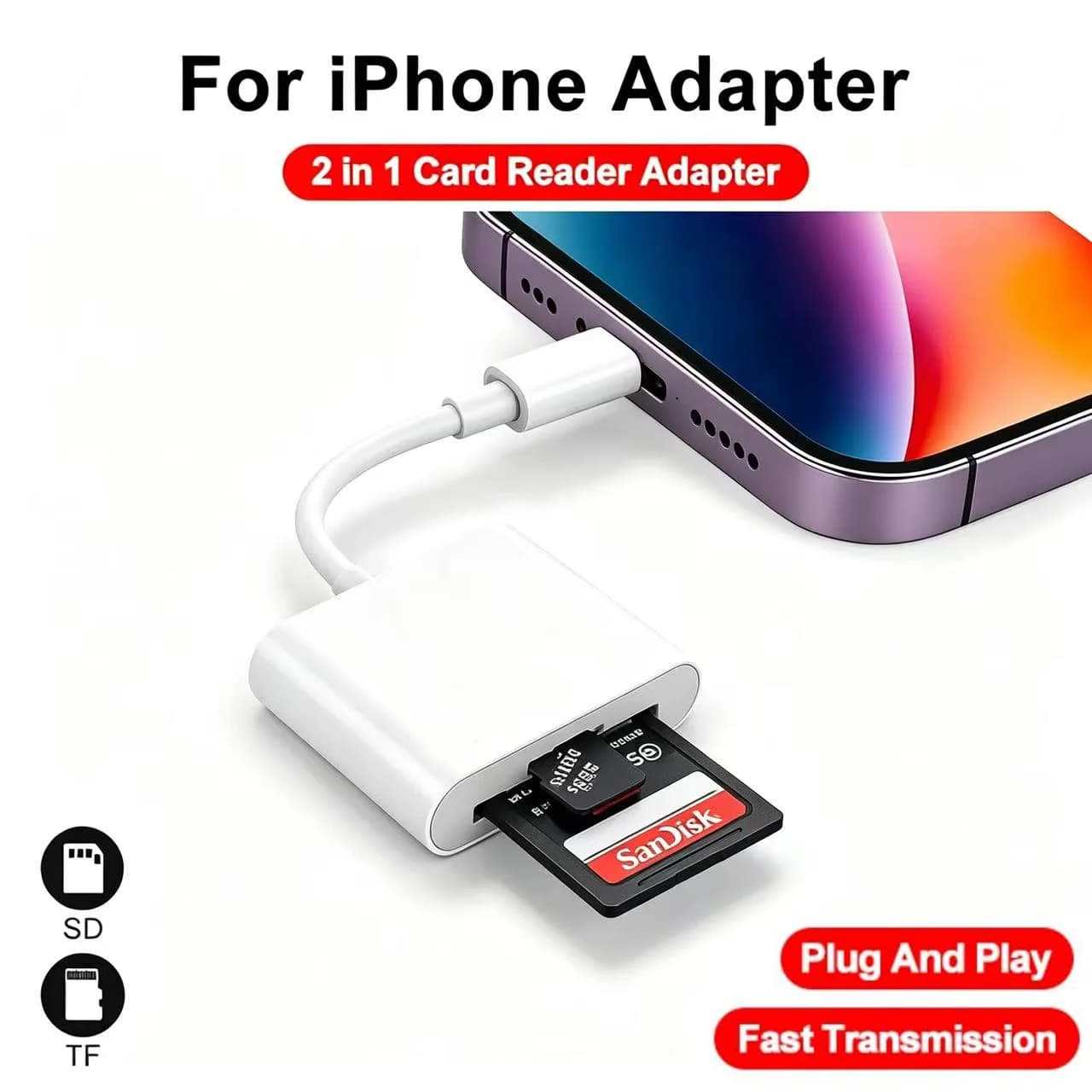 Lettore di schede iPhone OTG 2 in 1 Adattatore per scheda di memoria da Lightning a SD TF per PC portatile Lettore di schede multi Smart iPhoneNessun richiamo di APP