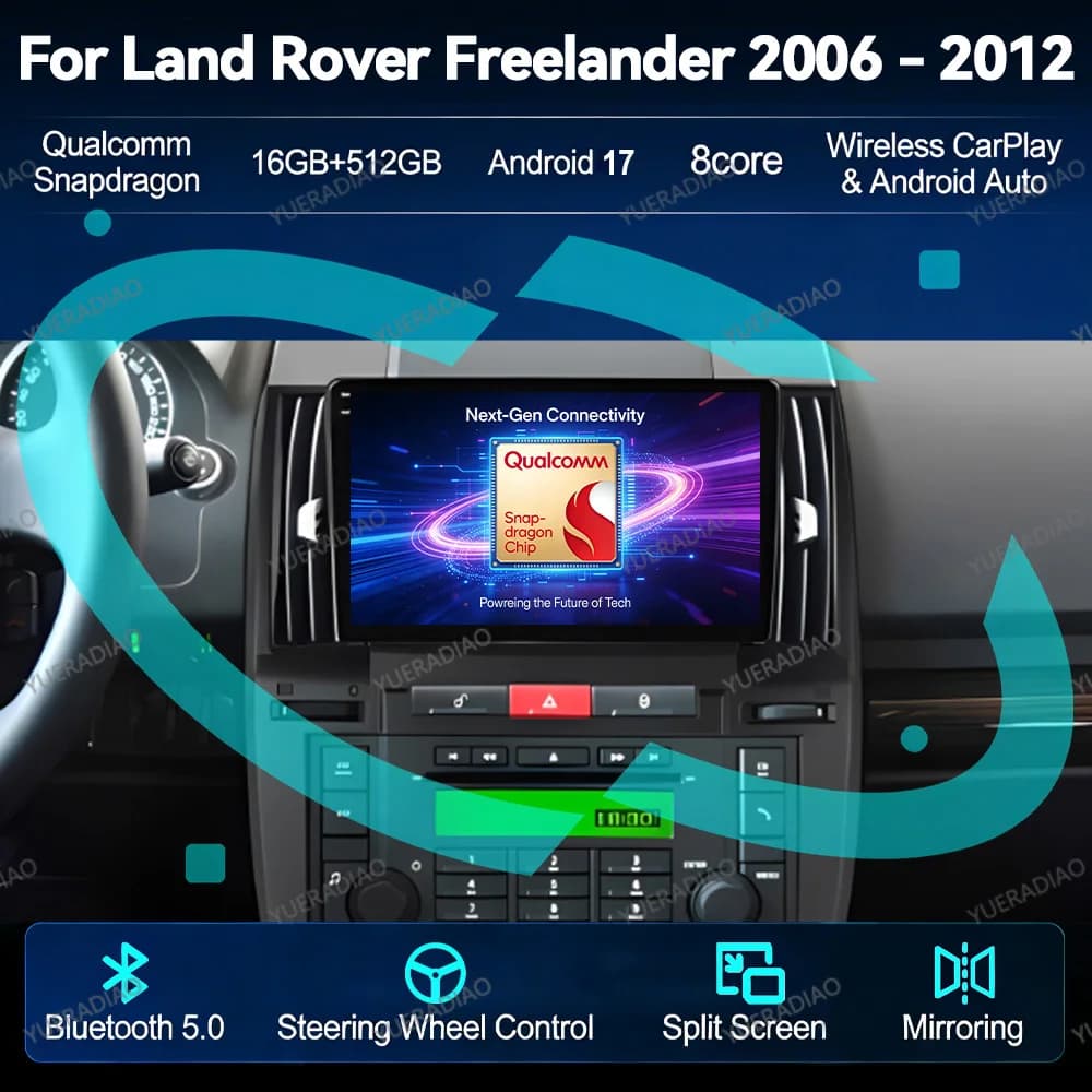 Android 17 Car Radio For Land Rover Freelander 2006 - 2012 GPS NAVI 2DIN BT Multimedia Video Player QLED 4G LTE 5G WIFI Stereo