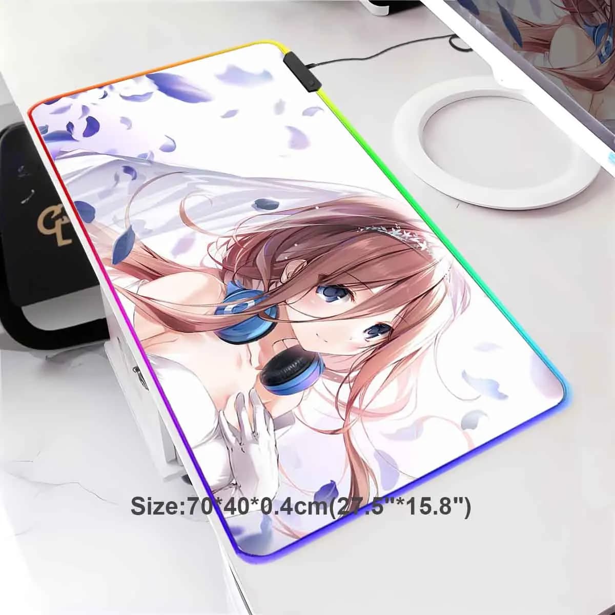 Anime Nakano Miku Tappetino per mouse antiscivolo di grandi dimensioni The Quintessential Quintuplets Tappetino per mouse retroilluminato a LED Overwatch Tappetino per tastiera da gioco