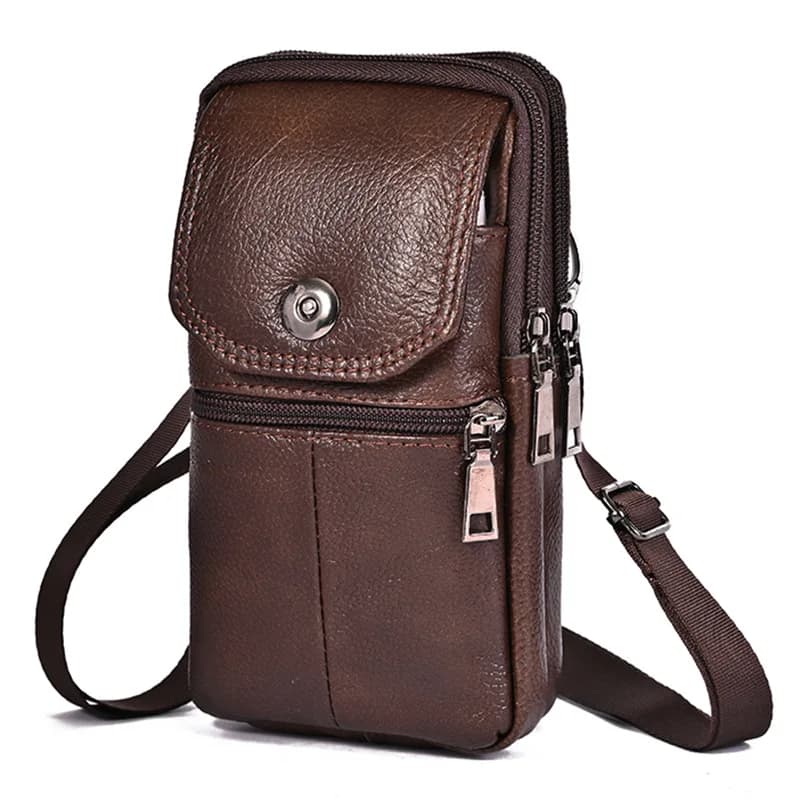 Men's Shoulder Bag Leather Bag Cell Phone Case Pocket Wallet Small Travel Waist Bag Men's Bag Multi pocket chest bag