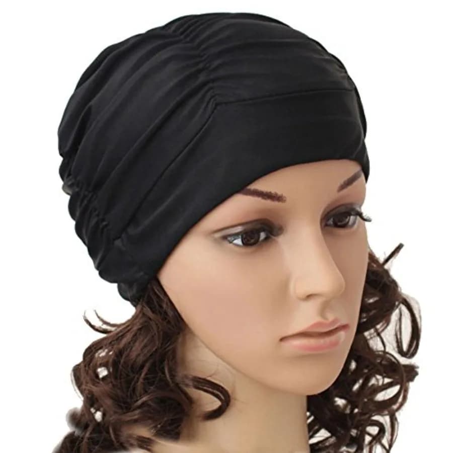 Women Ladies Pleated Cloth Fabric Swimming Hat Swim Hat Cap Bathing Cap