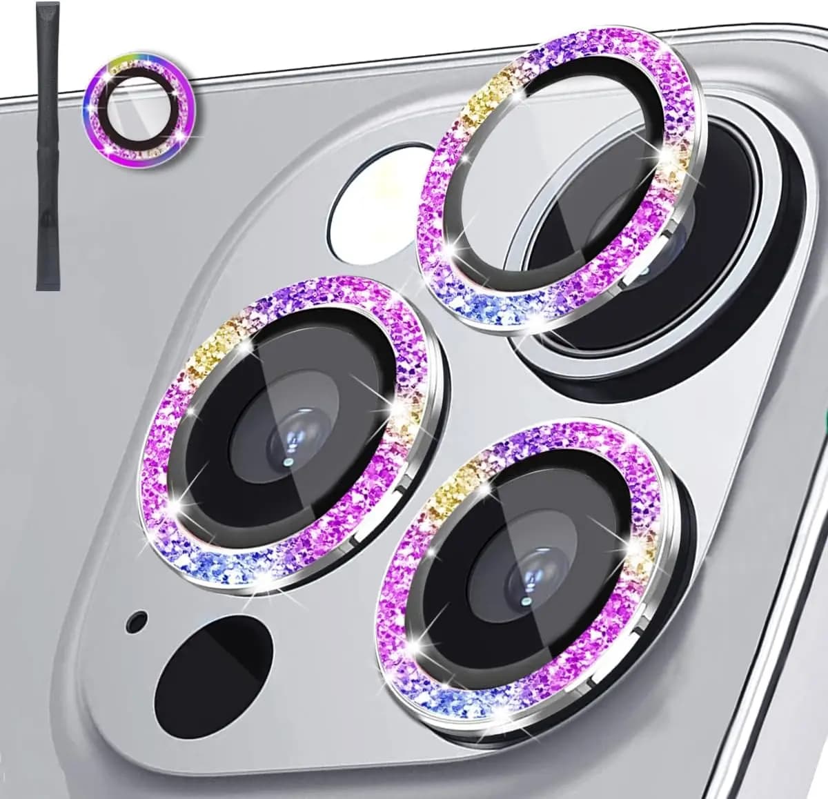 2-3 pezzi pellicola per lenti rosa bling per IPhone 15 16 17Pro Max protezione per obiettivo fotocamera 9H copertura per fotocamera in vetro temperato metallo individuale Rin