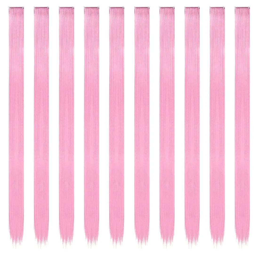 10 pezzi di extension per capelli con clip rosa evidenziate. Parrucche sintetiche lisce resistenti al calore. Ideale per donne e ragazze per l'uso quotidiano, feste, cosplay e Halloween.