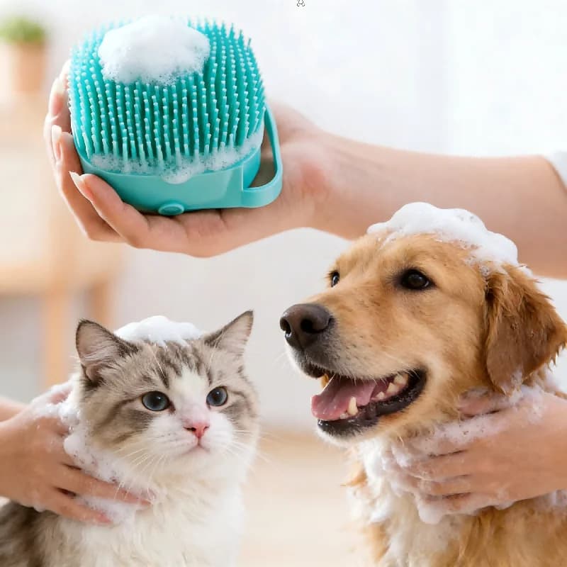 Spazzola da bagno per animali domestici in silicone Dispenser per shampoo per massaggio Strumento per la pulizia della toelettatura per cani Gatti Spazzola da bagno per cani Spazzola per massaggio per animali domestici