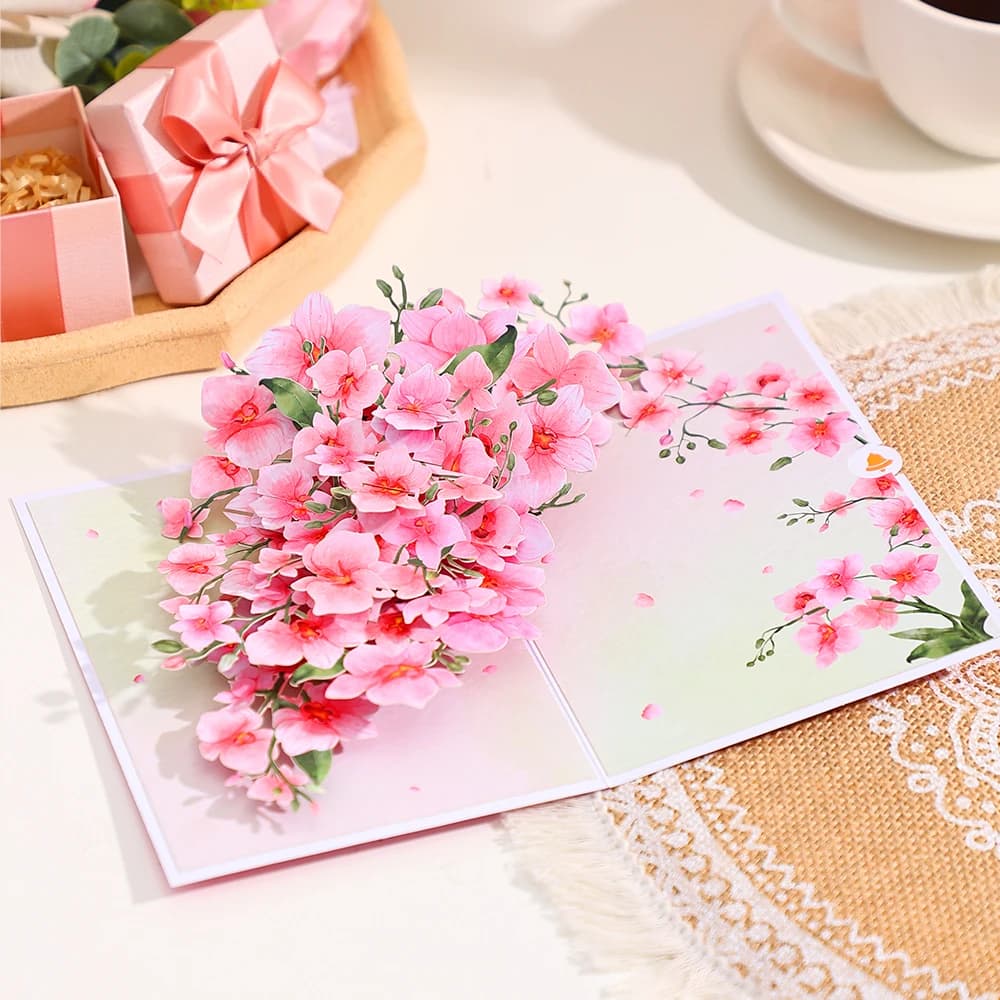 Biglietti d'auguri Phalaenopsis Blossom Cartolina pop-up creativa Decorazioni con fiori rosa Regali per la festa della mamma con busta