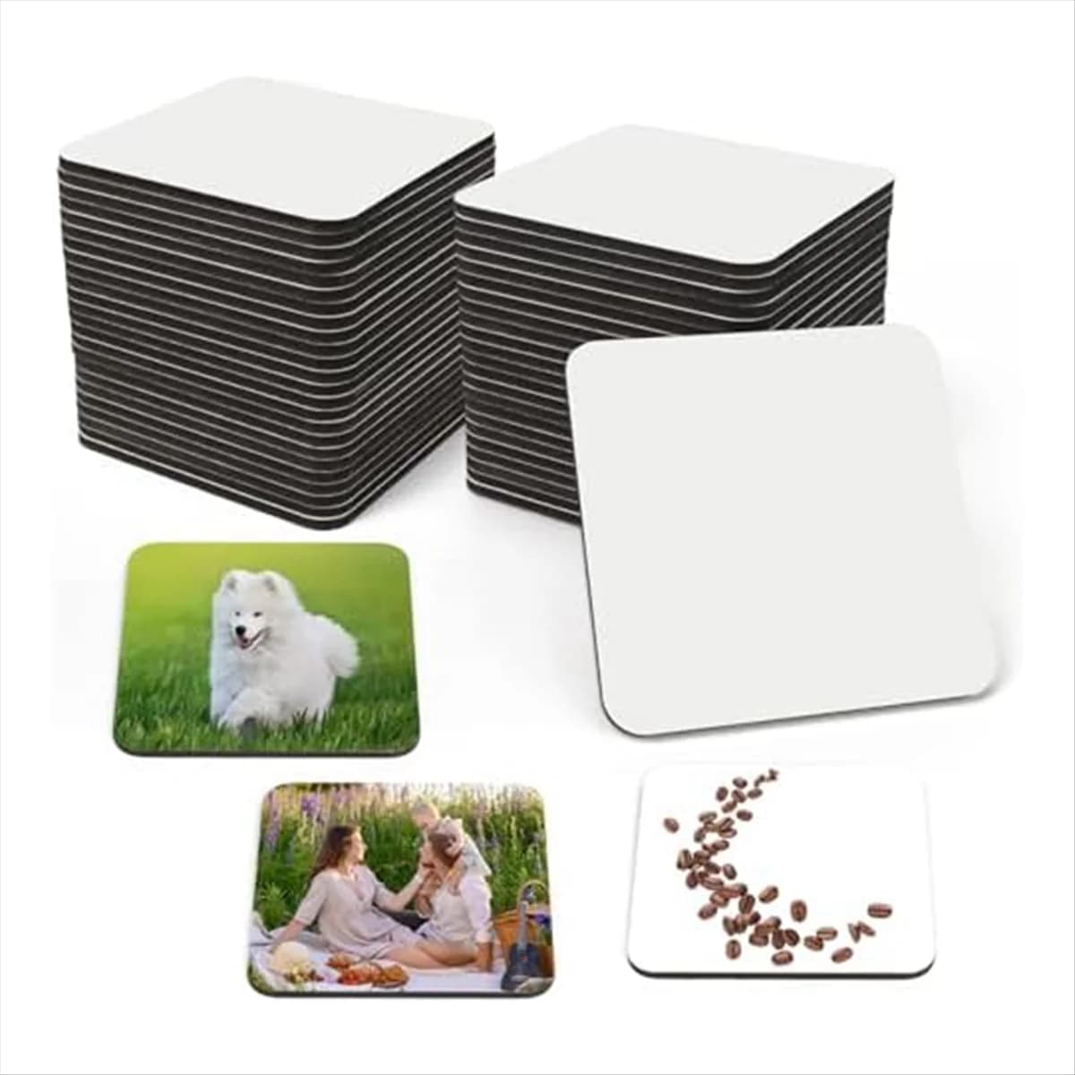 24 sottobicchieri per sublimazione sottobicchieri vuoti in MDF con supporto in sughero per trasferimento di calore per pittura fai da te, artigianato artistico, 3,9 x 3,9 pollici