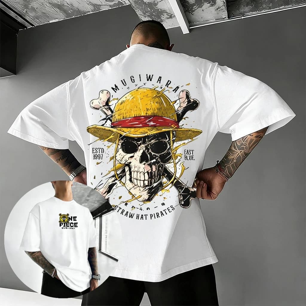Unisex Oversize One Piece Skull Anime T Shirt Uomo Donna Cotone Streetwear Casual Manica corta Top Graphic Tee Trendy 2026 Estate