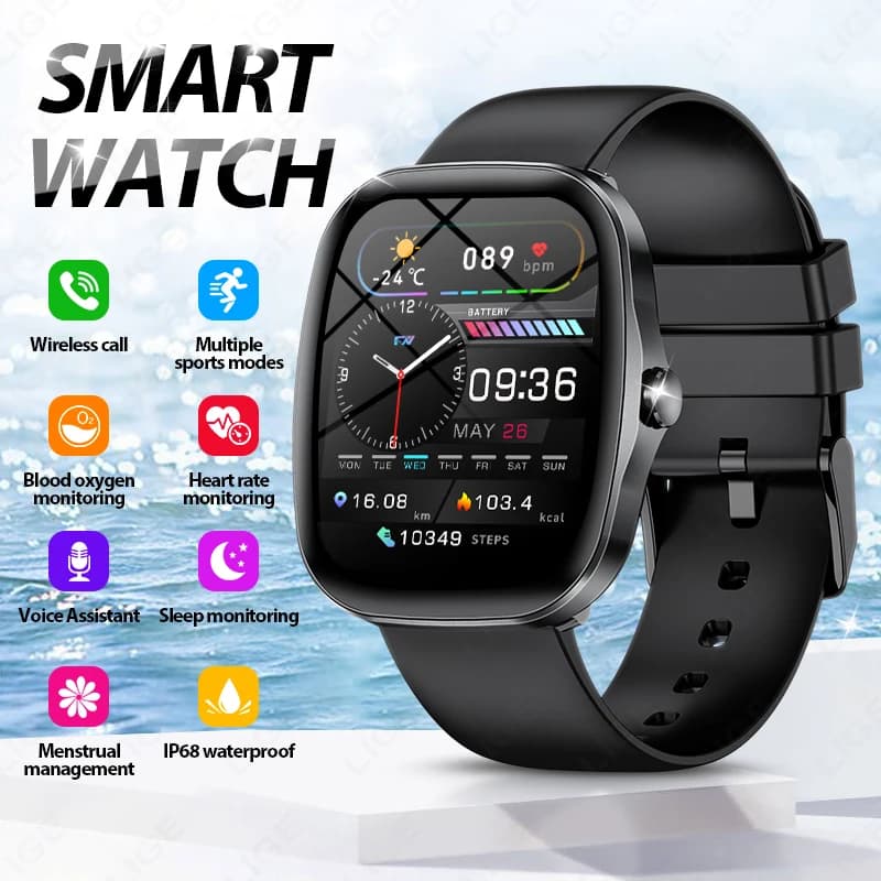 FOXBOX Smartwatch da Donna con Schermo HD da 1,53 Pollici, Chiamate Bluetooth, Monitoraggio Fitness, Frequenza Cardiaca, Musica, Impermeabile IP68, Smartwatch da Uomo