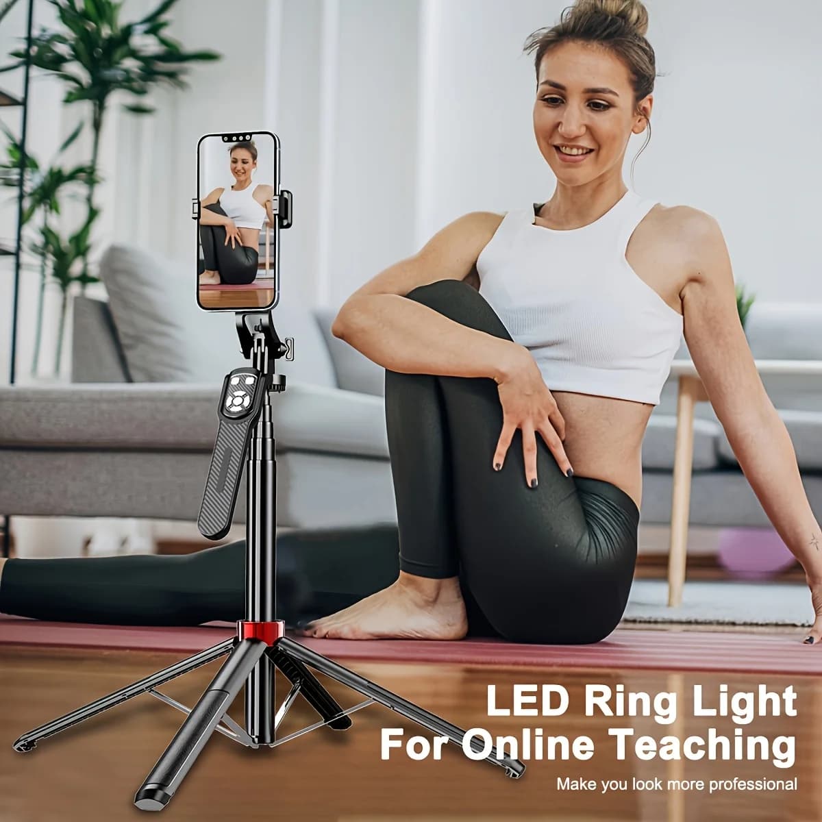 Bastone selfie da 180 cm, treppiede retrattile ricaricabile per telefono cellulare Supporto per treppiede Vlog per telefono cellulare con telecomando per IPhone Sony Canon