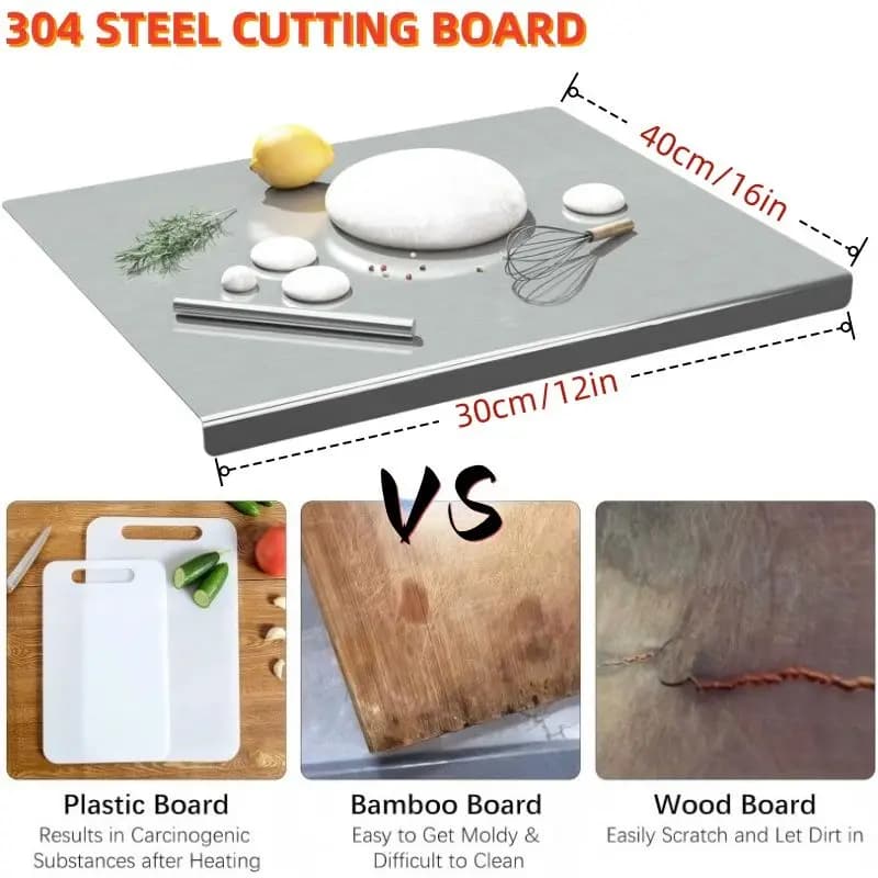 Tagliere XXL in Acciaio Inox 304 Antiscivolo e Antimuffa! Nessuna più trave di legno infestata da muffa | Resistente e adatto agli alimenti, facile da usare