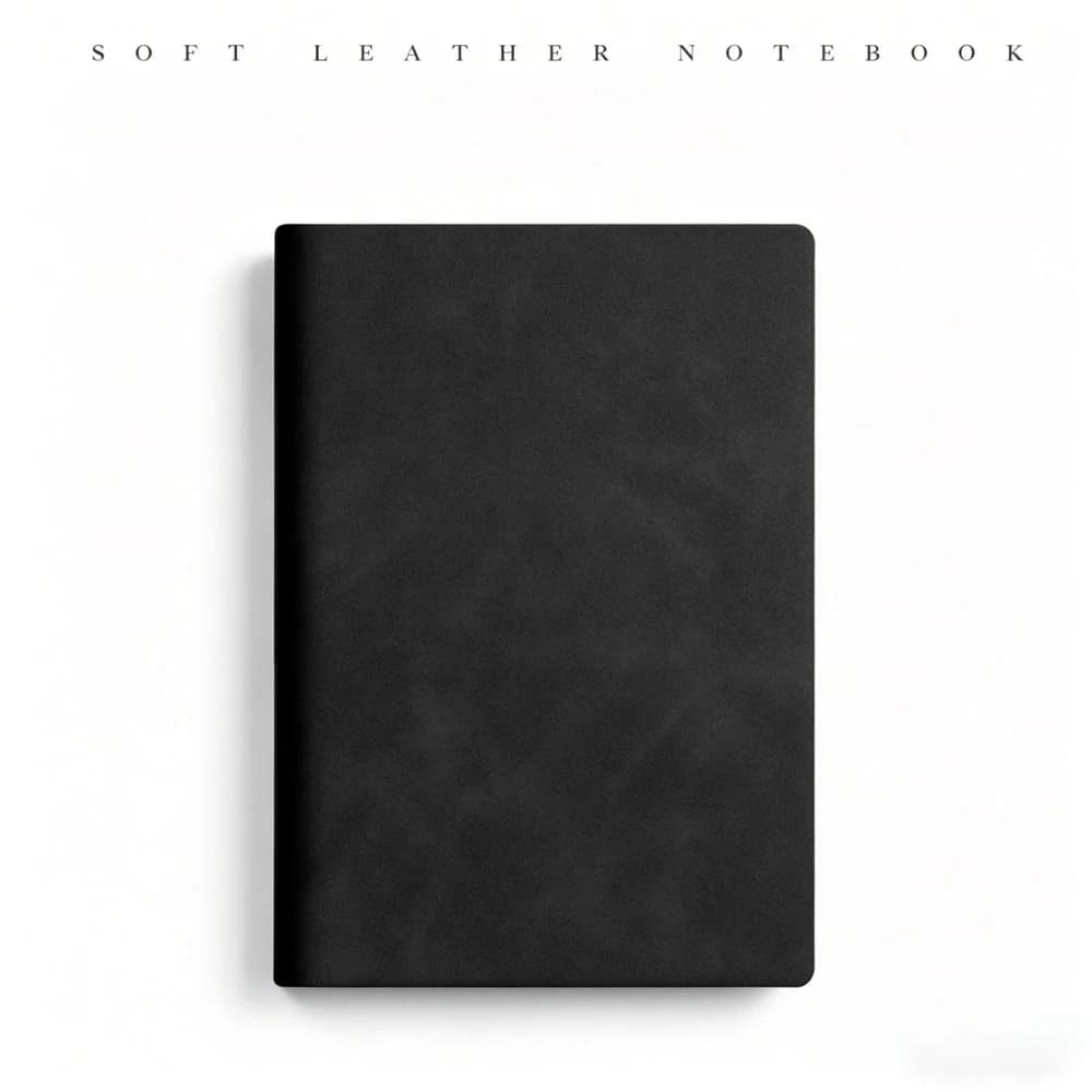 A6 Black Parchment-Style Leather Notebook - 160 Lined Pages, Compact Pocket Diary for Office & Student Use