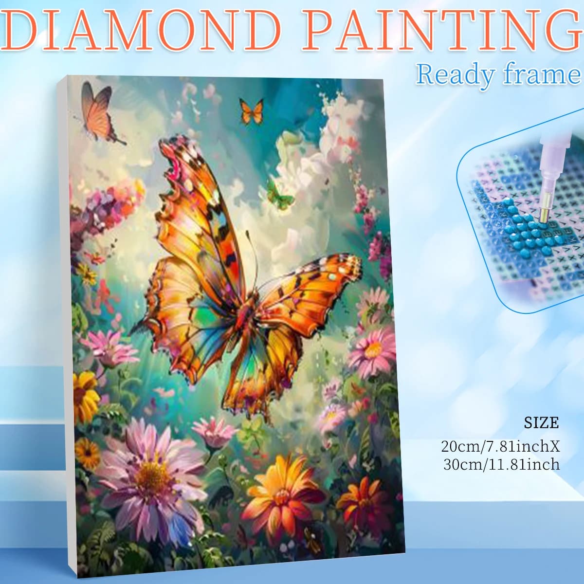 RUOPOTY Diamond Painting Kit with Framed Butterfly, DIY Art for Adults, Round/Full Diamonds, House Wall Decoration