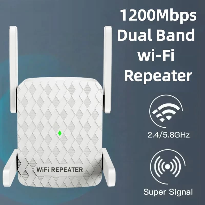 Ripetitore WiFi 1200Mbps Dual Band 2.4&5.8Ghz, Amplificatore di Segnale Wi-Fi, Router e Estensore di Rete a Lungo Raggio con Spina UK