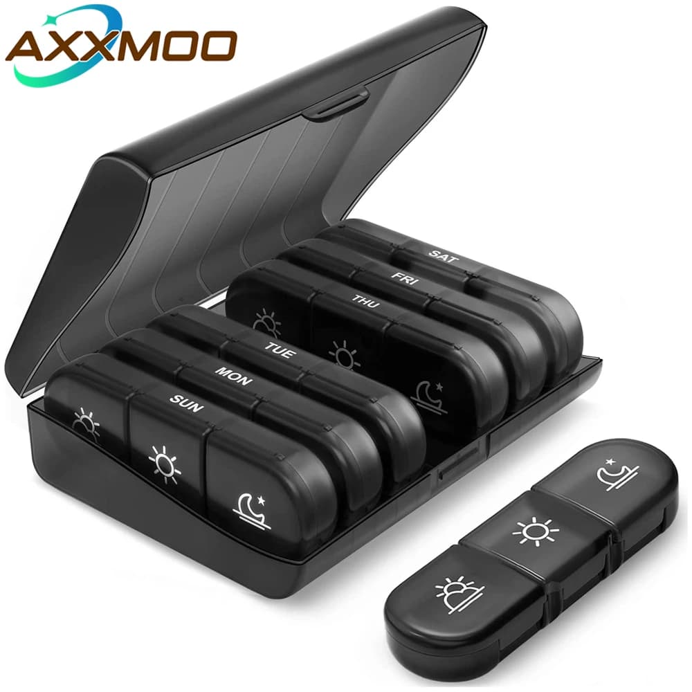 Weekly pills 3 times a day, compact pill holder 7 days for managing vitamins, fish oils, supplements and medications