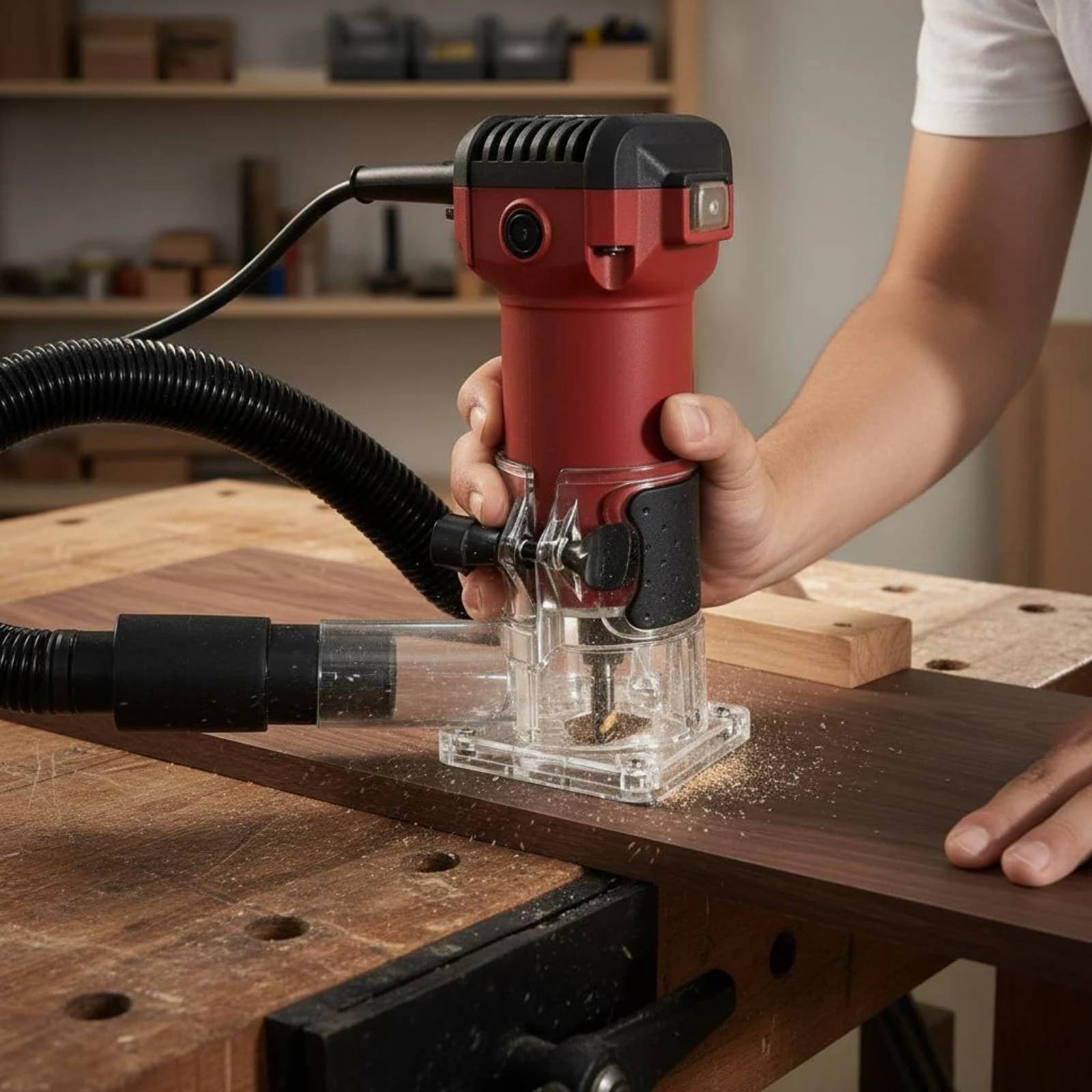 Coperchio Antipolvere Trasparente per Router, Base Antipolvere Regolabile e Resistente all'Usura per Fresatrice, Base di Raccolta Polvere per Lavorazione del Legno, Lunga Durata