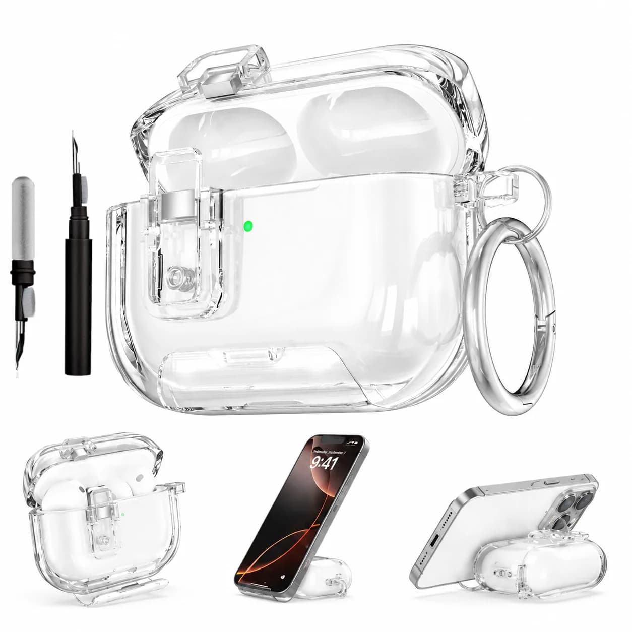 Cover For 2026 New AirPod Headphone With Phone Stand&Cleaning Kit Magnetic Automatic Lock Clear Cases For AirPods 5/4/Pro 3/Pro