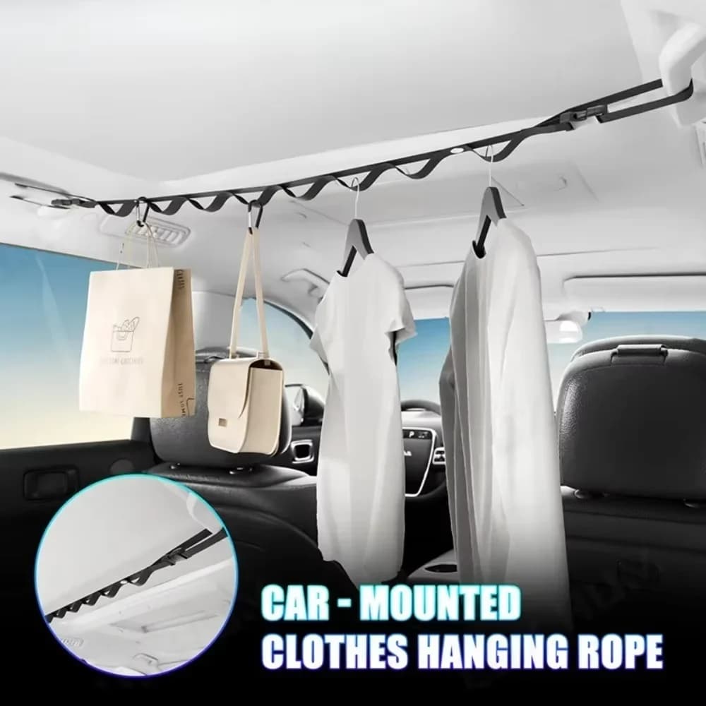 1PC Portable Car Clothes Hanger Rope Large-Bearing Car Clothesline 83cm-119cm Adjustable Clothes Storage Hanger For Traveling