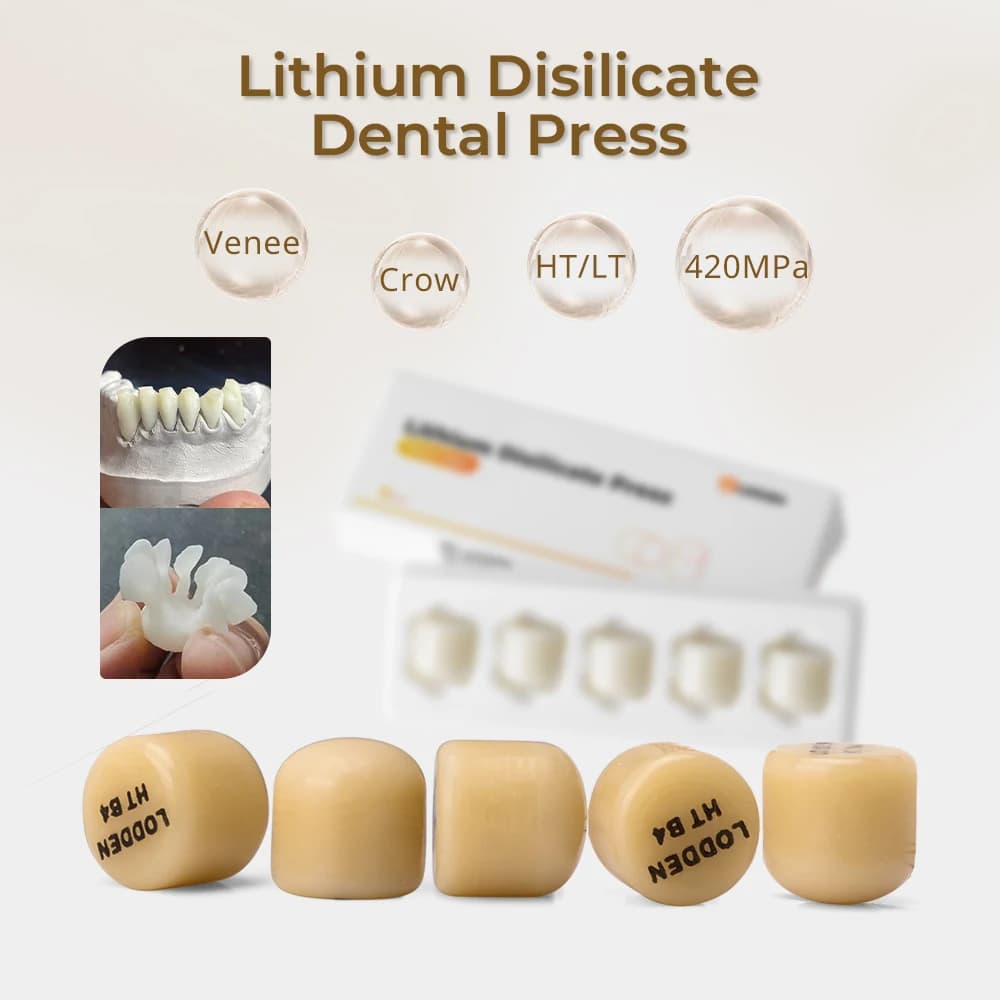 10 Pezzi Lingotti in Vetroceramica al Disilicato di Litio per Pressatura, Blocco Dentale in Vetroceramica HT/LT/MT per Faccette Ultra-sottili