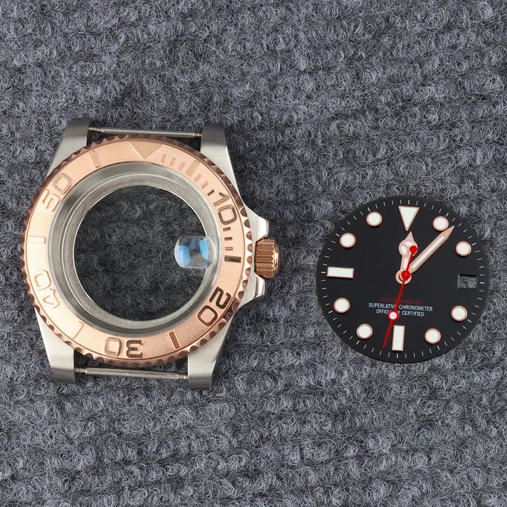 Rose gold For YACHT-MASTER Case Dial 40MM NH35 Watch Case 28.5MM Dial Hands Blue Luminous For Seiko NH35 NH36 NH34 Movement