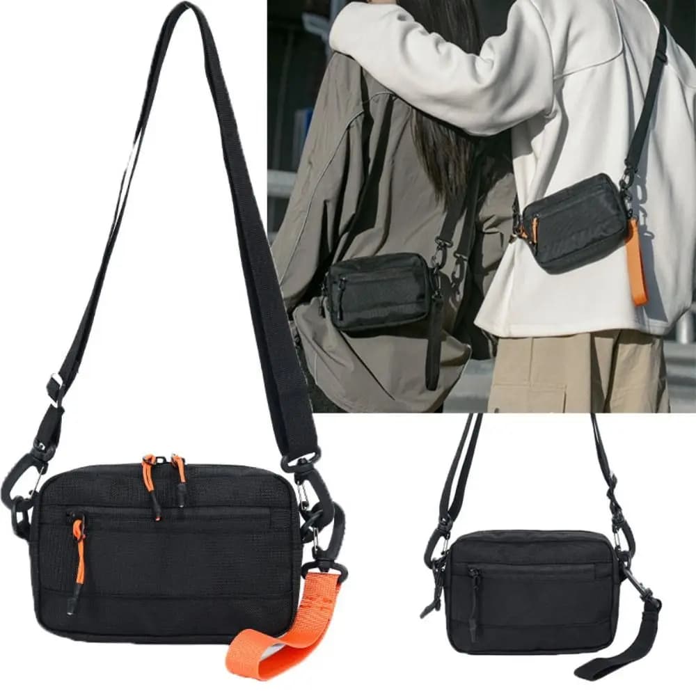 Borsa a tracolla casual quadrata in nylon, leggera e regolabile, monospalla, tinta unita, stile coreano, per viaggi