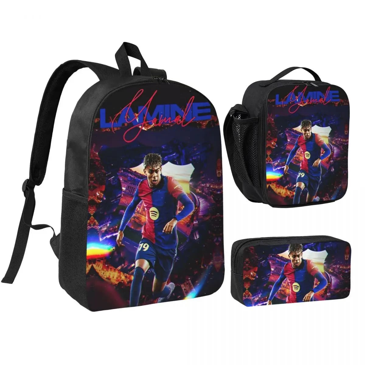Number 19 L-Lamine Y-Yamal 3pecs/set Backpack for Student Laptop Canvas Bags Lunch bag Pencil Case