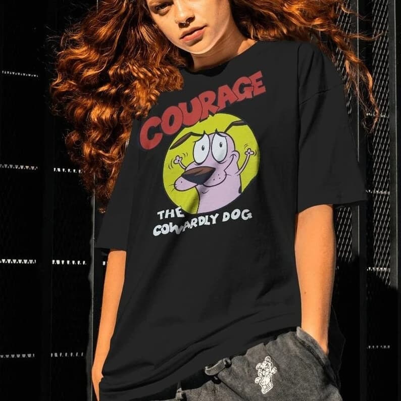 Vintage Courage the Cowardly Dog Cartoon Stampa Top Retro Unisex Stampa grafica Anni '90 Nostalgia T-shirt Felpa con cappuccio Top