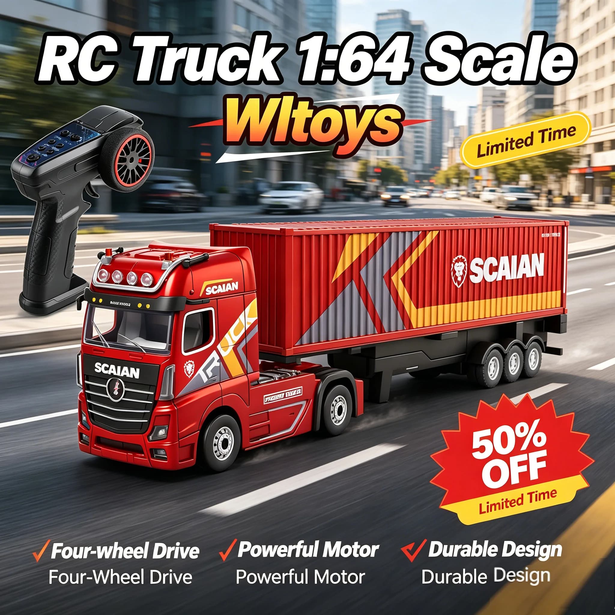 2026 Wltoys 6408 1:64 Auto RC Mini 4WD Camion Container da Corsa Drift 2.4G Telecomandato con Rimorchio Modello Giocattolo per Bambini Novità
