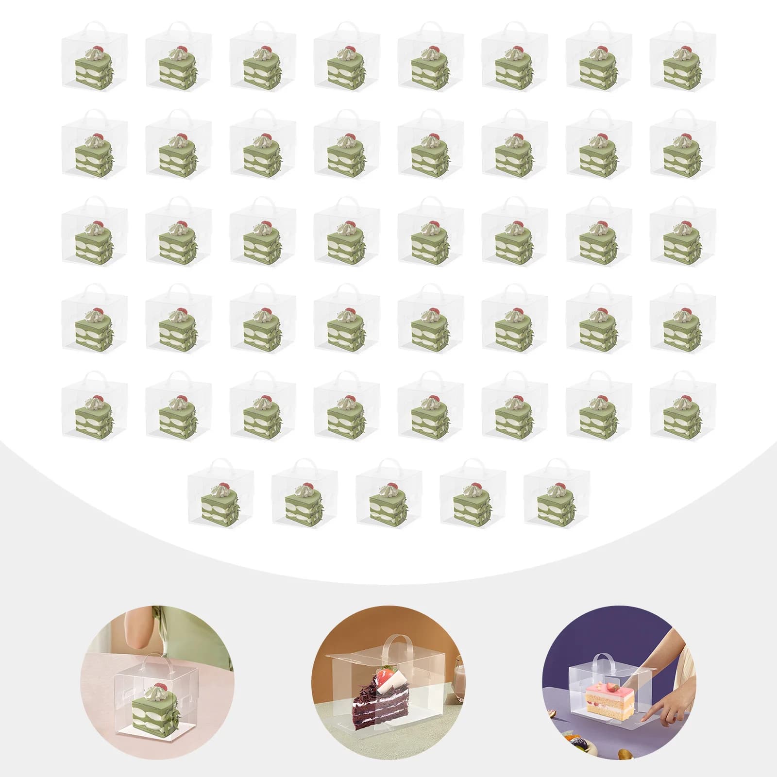 50 PCS Clear Cake Boxes, Cake Carrier Box, Plastic Cake Carrier with Lid and Handle for Wedding Birthday Baby Shower Party Favor