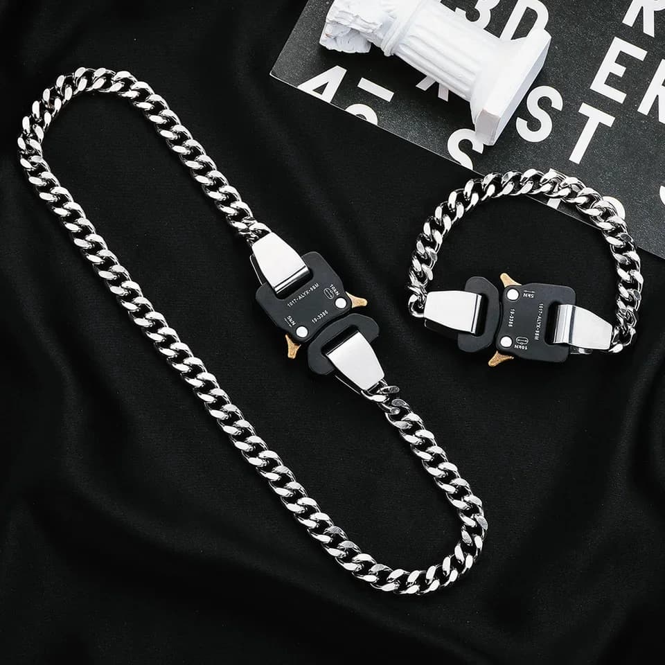 Hip-hop Functional Buckle Thick Chain Metal Lock Necklace Bracelet Personality Street Men and Women Accessories Gift