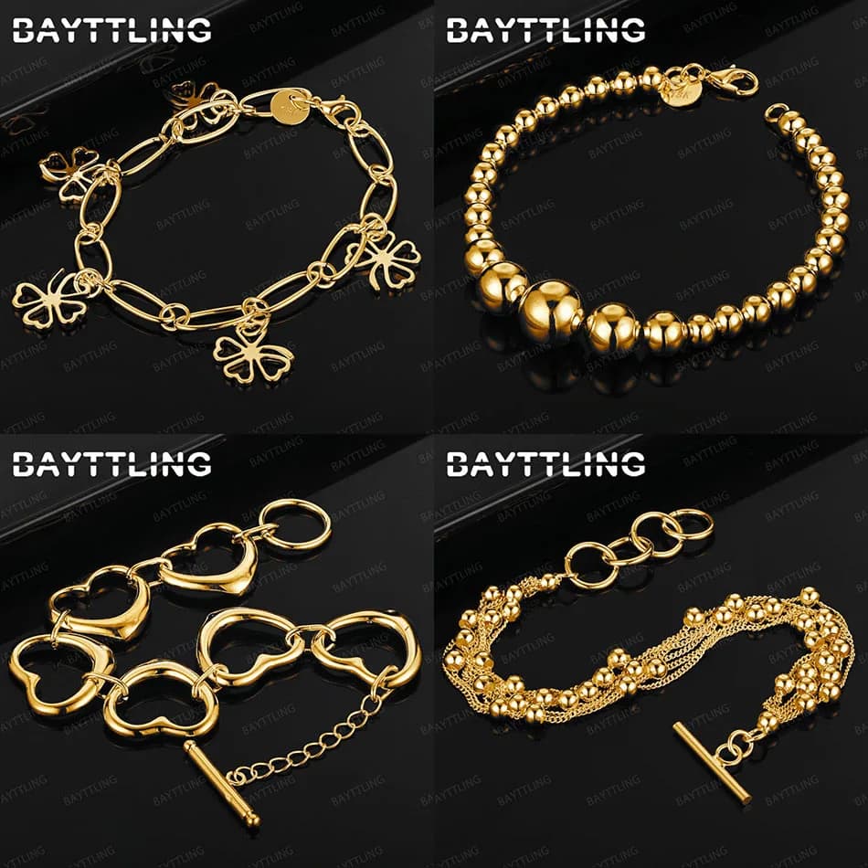 Affascinante argento sterling 925 oro 18 carati delicato trifoglio a quattro foglie braccialetto con perline rotonde accessori da donna gioielli regalo di nozze