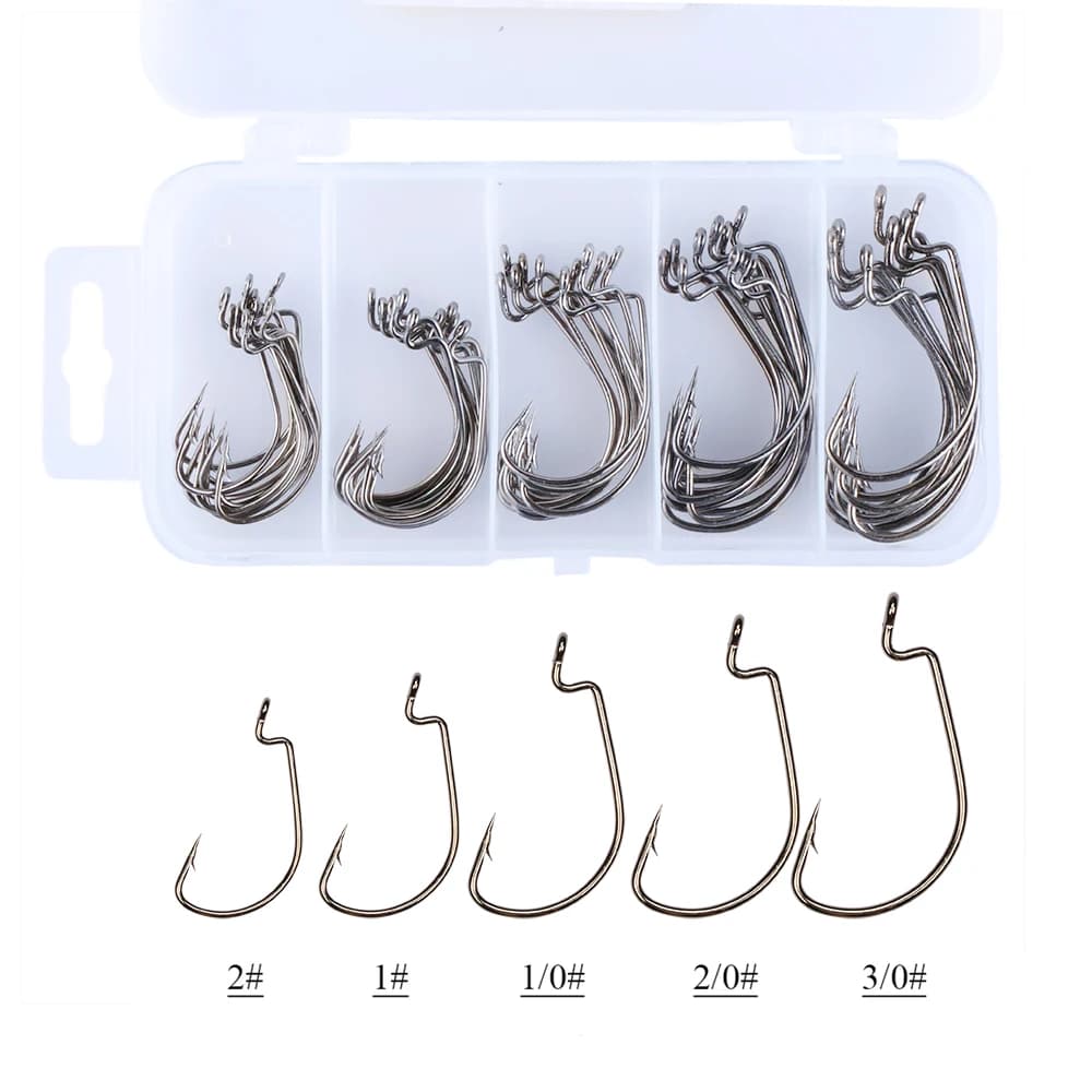 Goture Kit di 50 Ami da Pesca per Scatola # 2/ # 1/ # 1/0/ # 2/0/ # Amo da Pesca Multi-Misura 3/0 con Ardiglione e Apertura Larga, con Scatola Porta Attrezzi Impermeabile