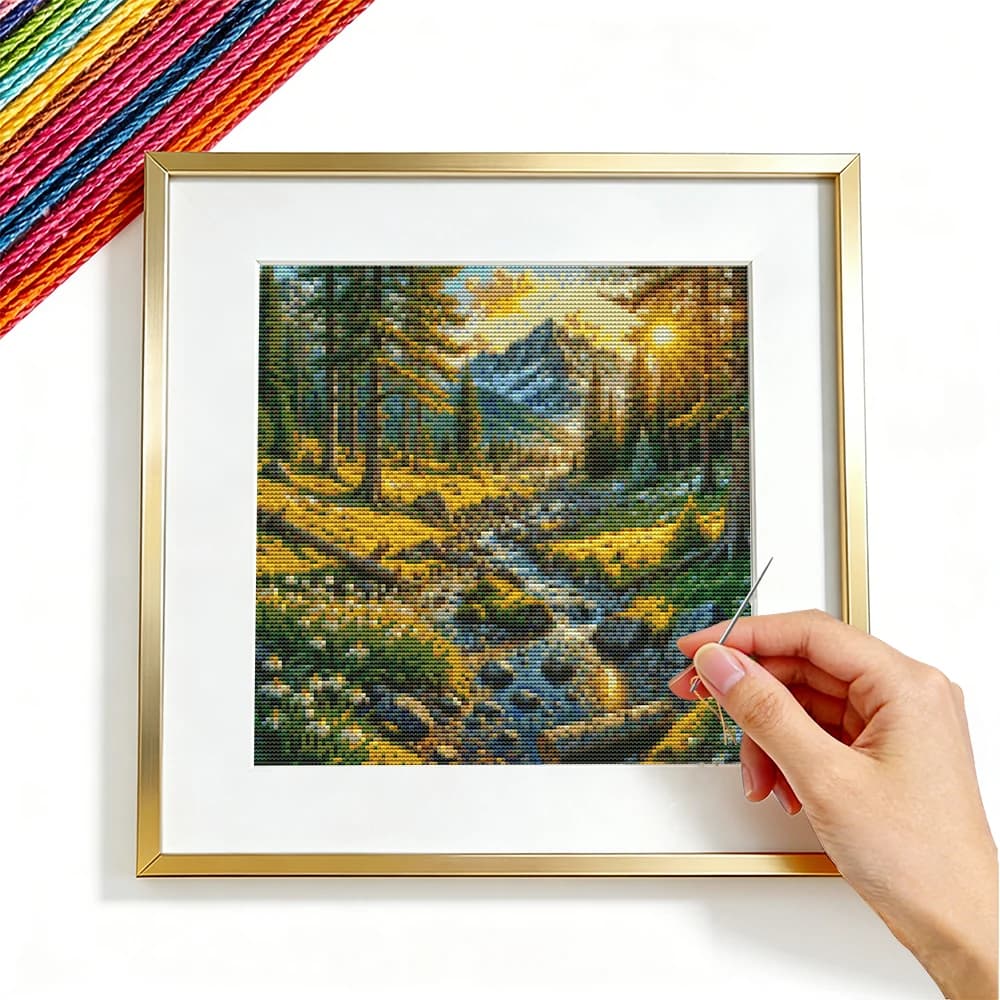 Pittura Decorativa Fai da Te con Ricamo a Punto Croce Paesaggio Forestale al Tramonto 11CT per Hobby e Artigianato Adulti