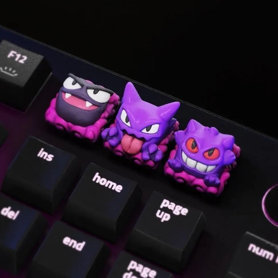 Keycaps Pokemon Gastly Haunter Gengar Stampati in 3D Personalizzati per Tastiera Meccanica per Setup da Gaming