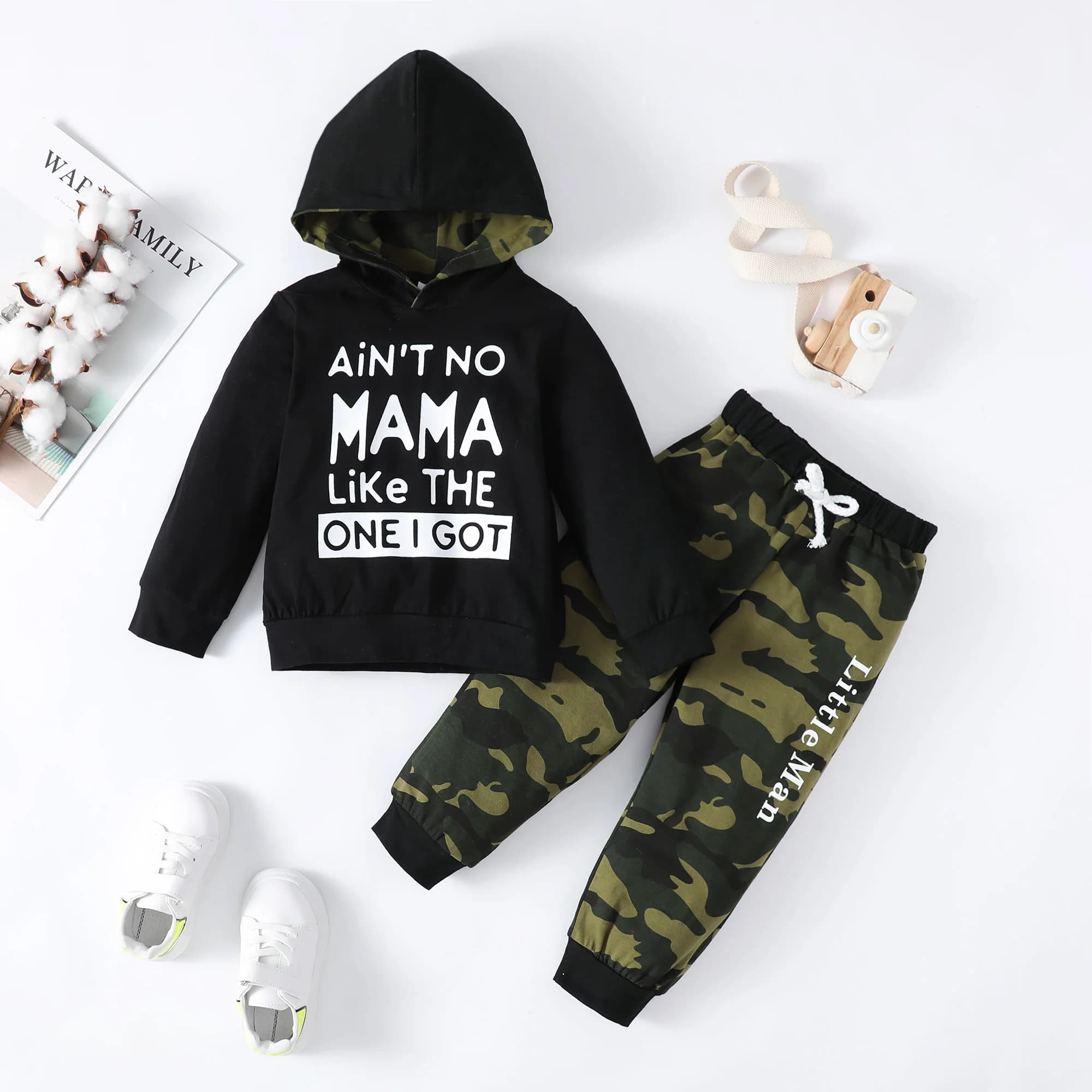 1-6 anni Bambini Bambino Ragazzo Vestiti Set Nero Felpa con cappuccio a maniche lunghe + Pantaloni mimetici Bambini Baby Fashion Primavera Outfit Suit