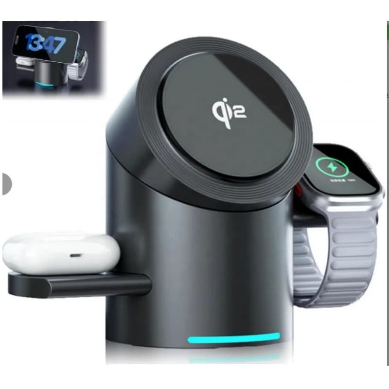 Qi2 3 in 1 wireless charger with magnetic touch button for Android iPhone iWatch Airpods Dock station fast charging
