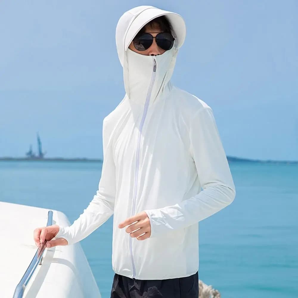 Abbigliamento per protezione solare in seta di ghiaccio per uomo Protezione UV estiva Cover Up Cappotto ultra sottile a maniche lunghe Abbigliamento per protezione solare da ciclismo