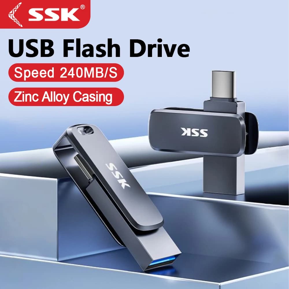 Chiavetta USB SSK Pen Drive Scheda di memoria flash da 64 GB 128 GB 256 GB con chiavetta USB tipo C e USB A per tablet Mac Laptop