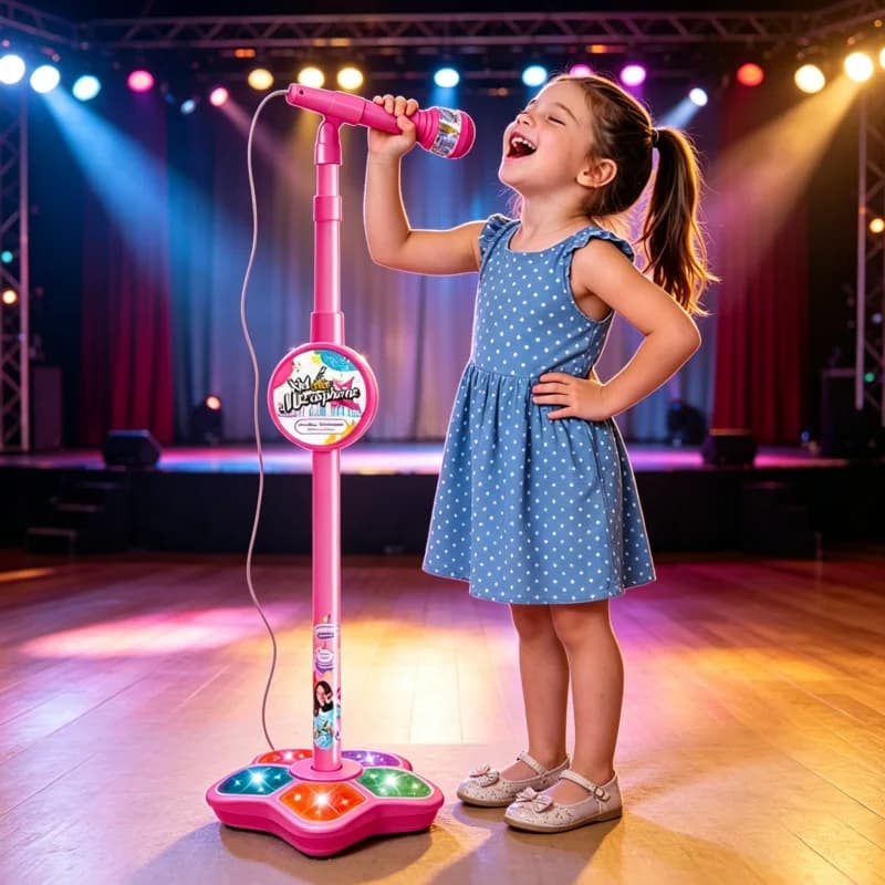 Kids Karaoke Microphone with Stand Electronic Musical Instrument Singing Machine Brain-Training Educational Toy Boy Girl Gifts