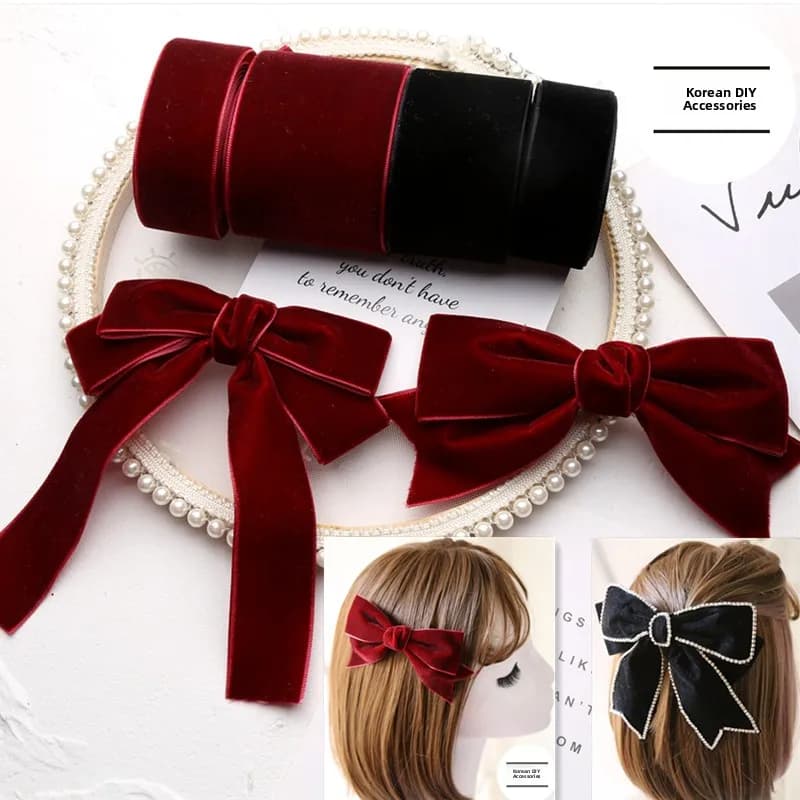 Fermaglio per capelli in velluto fatto a mano con nastro di seta Bowknot Lolita Sle Accessorio per capelli Cintura floing in materiale fai-da-te per le donne