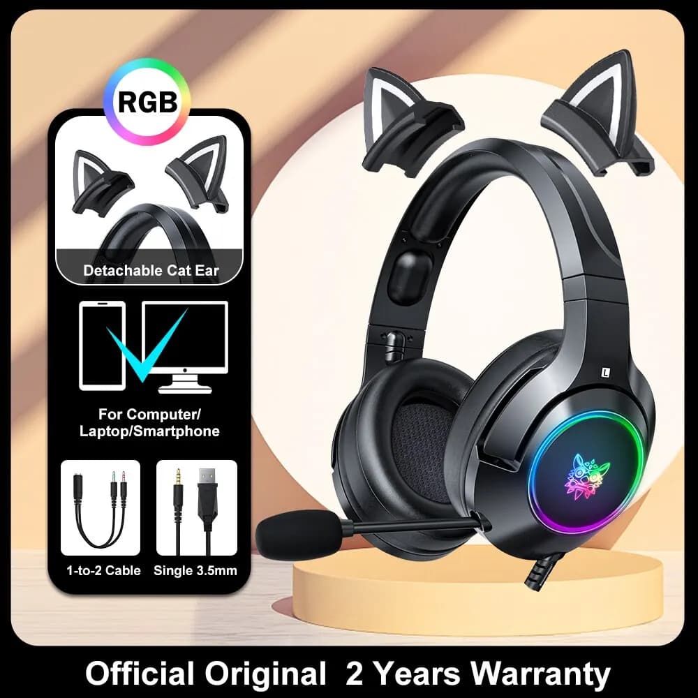 ONIKUMA K9 Wired Headphones with RGB Light Flexible HD Mic 3.5mm Gaming Headset Computer Earphones for PC Gamer PS4 XBox