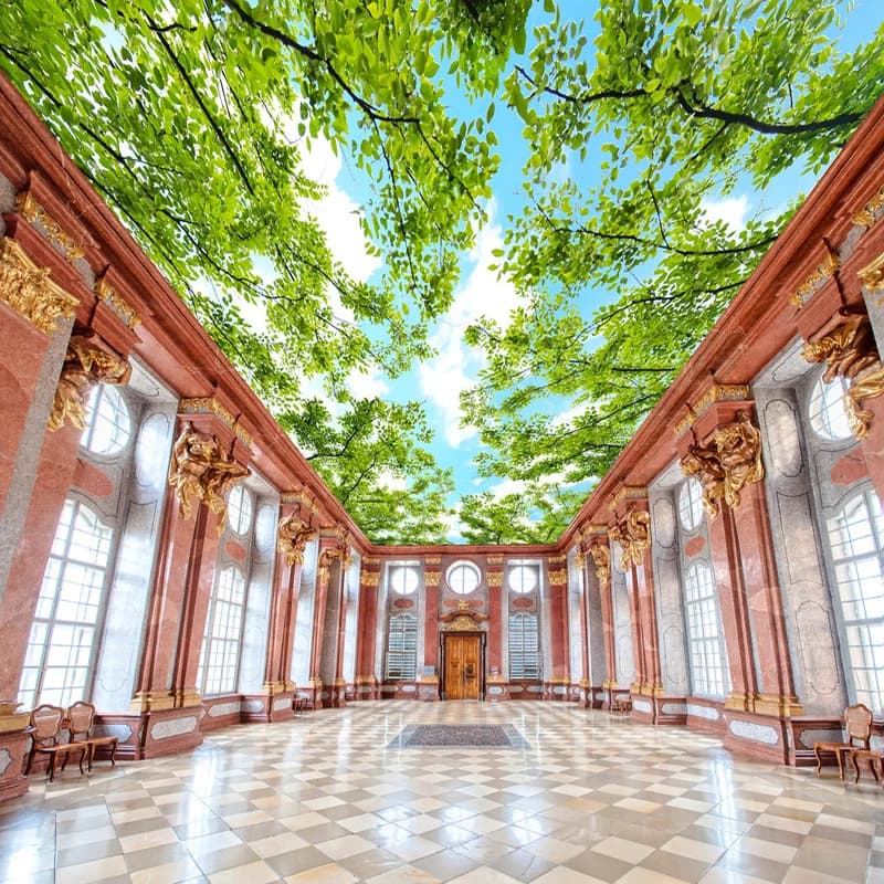 Foresta A Tema carta da Parati Cielo Blu con Nuvole Bianche Green Tree Leaves 3D Foto Carta Da Parati Camera da letto Soffitto Carta Da Parati Murales