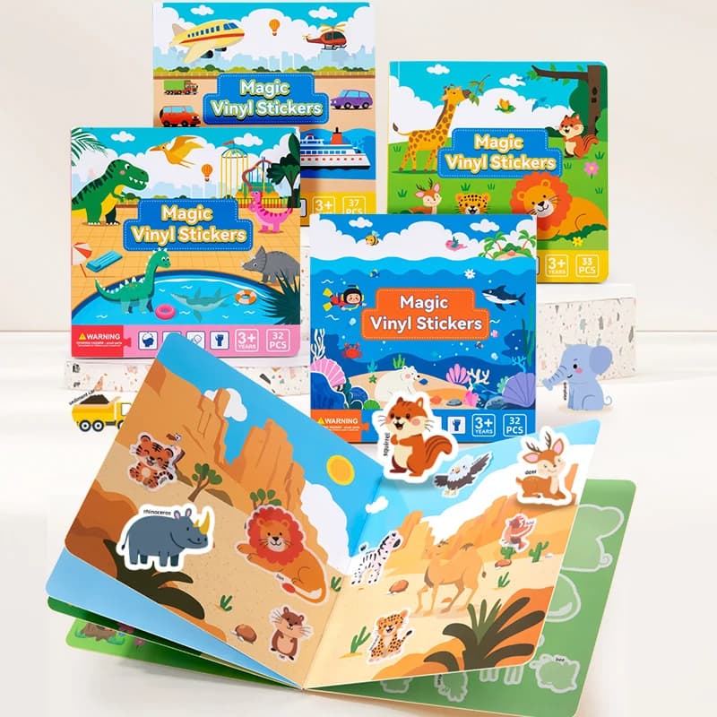 Adesivi riutilizzabili per scene di animali dei cartoni animati per bambini Puzzle manuale fai-da-te Apprendimento della cognizione Puzzle Libro Giocattolo educativo Regalo per bambini