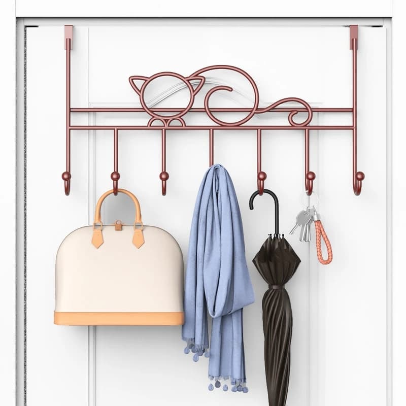 J1UL1N 7-Hook Over Door Hanger Iron Art Bag Clothes Key Scarf Hanging Holder Bathroom Kitchen Home Back Door Organizer
