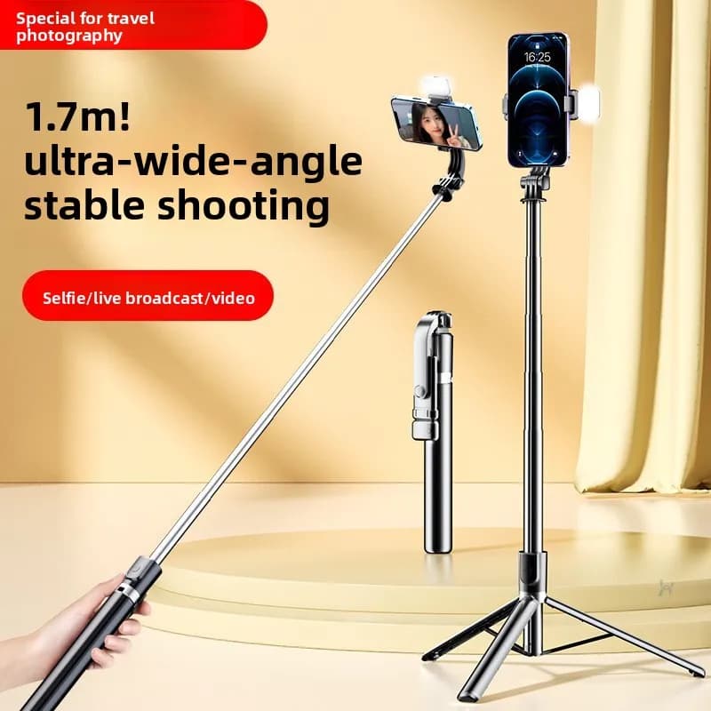 1.7M Portable Adjustable Fill Light Selfie Stick Tripod with Bluetooth Remote for iPhone Perfect for Photography Videography