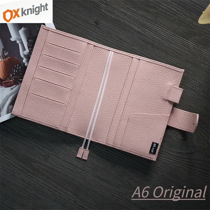 OX KNIGHT Luxury Original Series A6 Notebook Plus Cover per Agenda, Organizer, Diario in Pelle Bovina Effetto Litchi