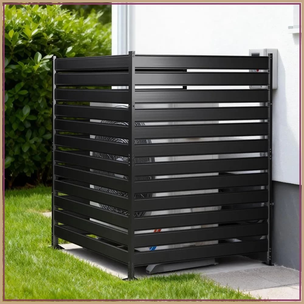 Schermo per Recinzione Climatizzatore a 3 Pannelli, 42" H x 38" L, Pannello Privacy per Bidone della Spazzatura, Piscina, Giardino, Senza Scavo, Nero
