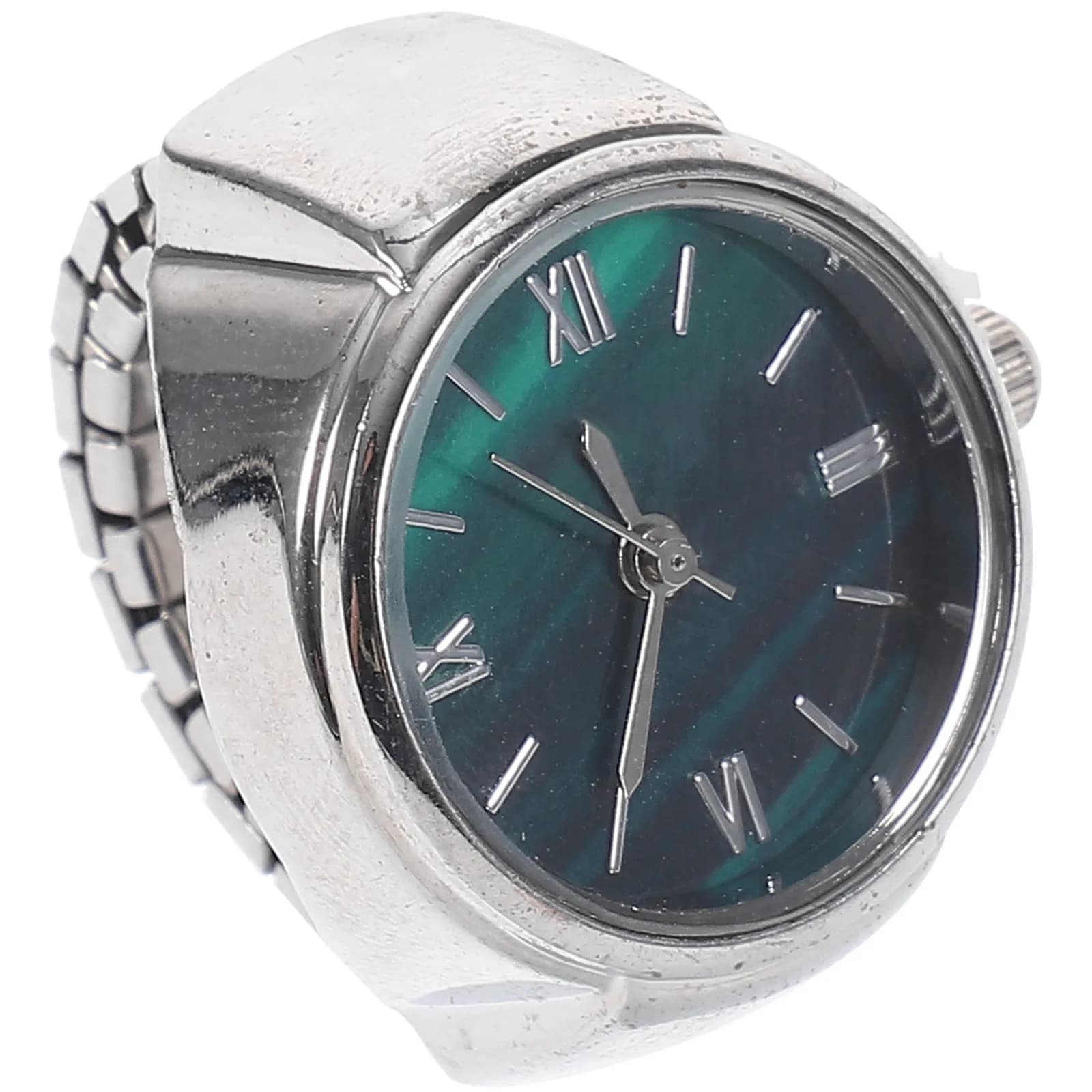 Mini Orologio da Dito Verde con Numeri Romani, Elegante Orologio ad Anello per Donne dal Design Alla Moda