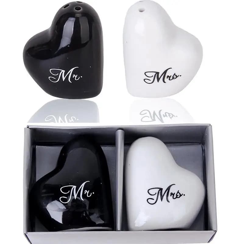 Set di contenitori per sale e pepe creativi rotondi + cubetti in ceramica Mr. e Mrs. Salt Pepper Shakers Bomboniere per matrimoni