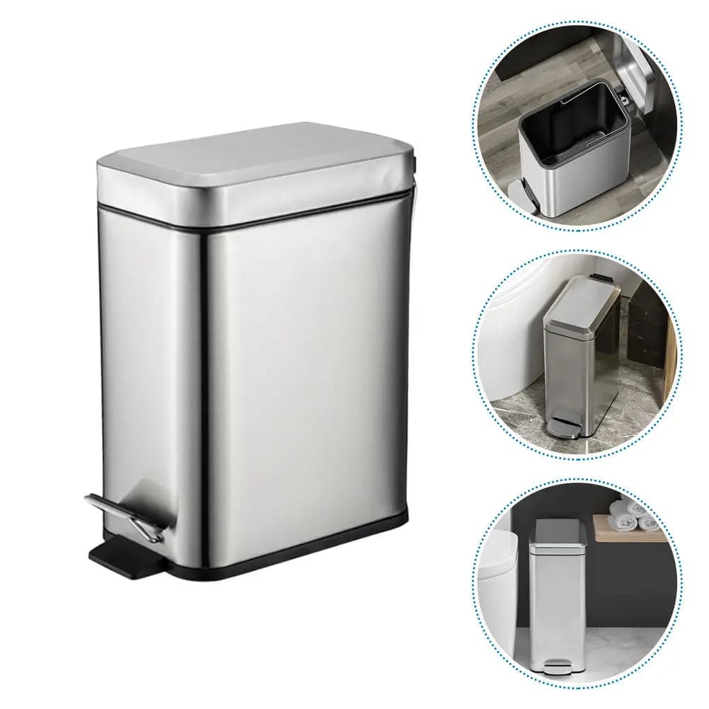 Cestino per Rifiuti Domestici 10L in Acciaio Inox con Pedale per Cucina, Bagno, Camera da Letto, Contenitore per Carta e Spazzatura