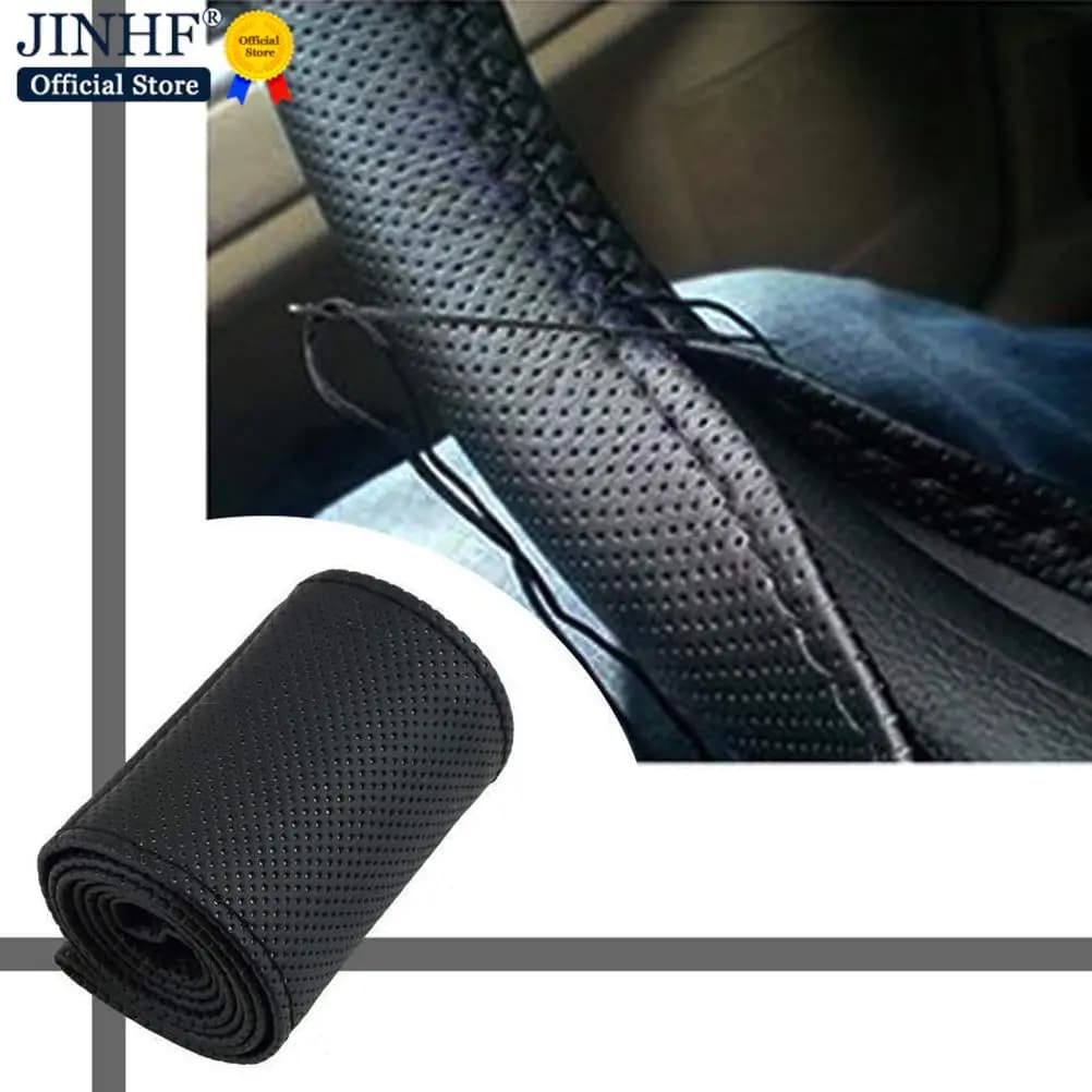 Coprivolante per Auto in pelle PU per Auto fai-da-te con aghi e accessori interni filettati nero 37-38cm
